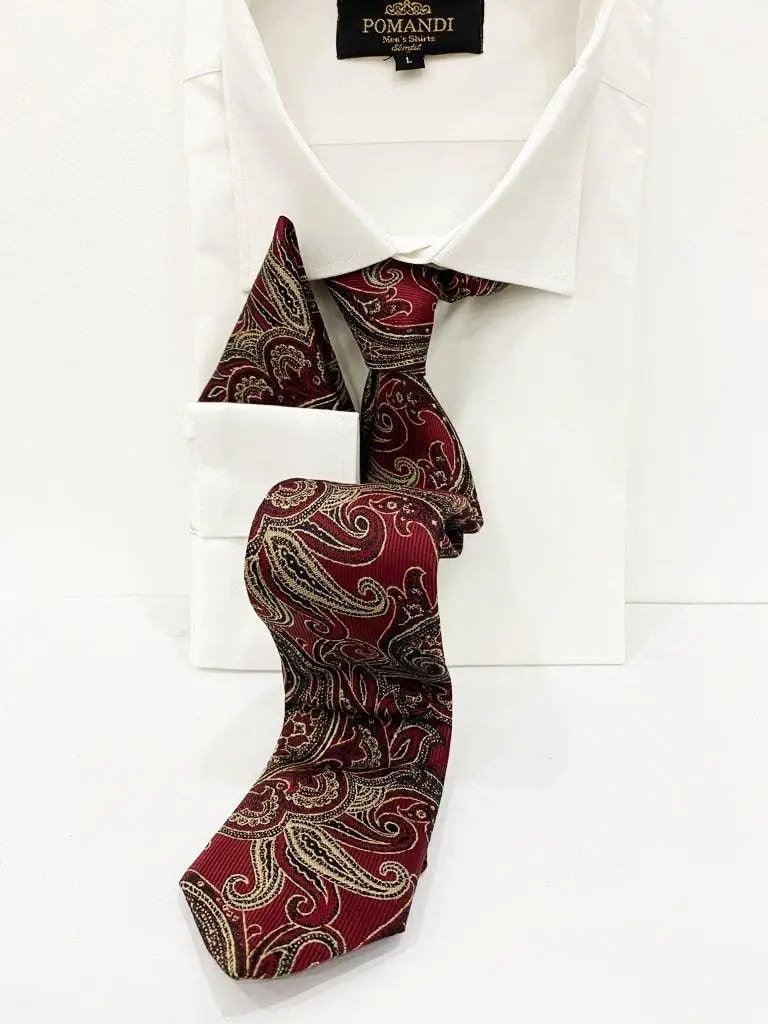 Cravate bordeaux à motifs paisley avec pochette assortie