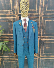 Turquoise checked suit