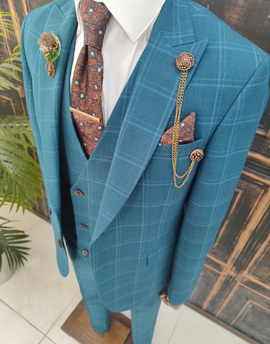 Turquoise checked suit