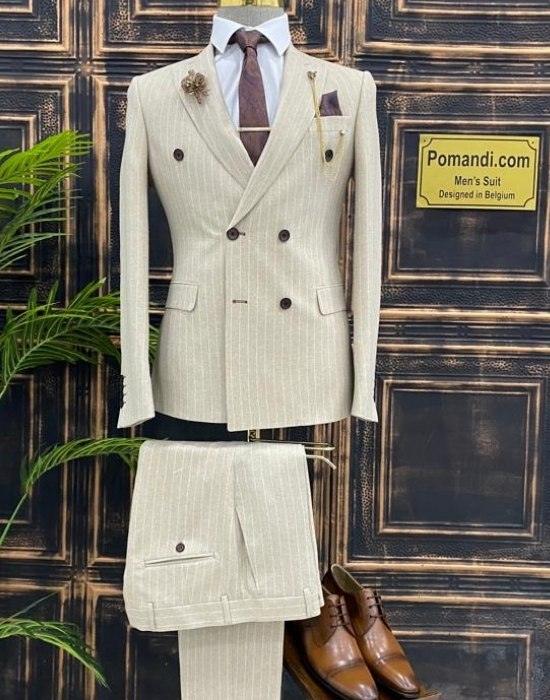 Beige double breasted blazer suit - Pomandi.com
