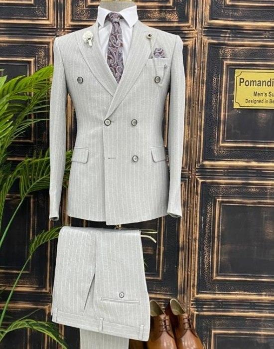 Grey double breasted blazer suit - Pomandi.com