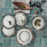 Service de vaisselle en porcelaine design vert 24 pièces pour 6 personnes