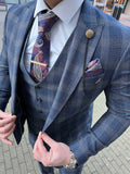 Navi blue checkered design Peaky suit 3-piece (2)