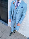 Light blue linen look wedding suit