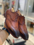 Camel brown Lace-up shoes handmade- calf leather