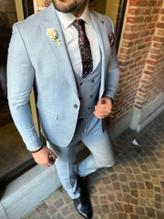 Sky blue linen suit / Lichtblauw Pak linnen look pak - Pomandi.com