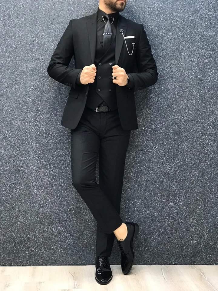 Black Dinner Casual New Arrive All Black Tuxedo Wedding Reception Suit |  Ballbellas