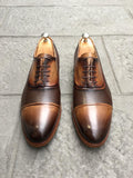 Brown-cognac handmade calf leather lace-up shoes