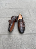 Bruine geweven schoenen - loafers / handgemaakt kalfsleer