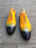 Yellow - dark blue lacquered suit shoes calfskin