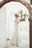Mermaid wedding dress lace with plunging neckline and long sleeves