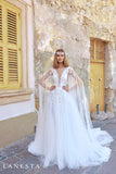 Bohemian wedding dress with deep open back and caftan