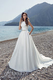 Generous wedding dress with waistband and lace back